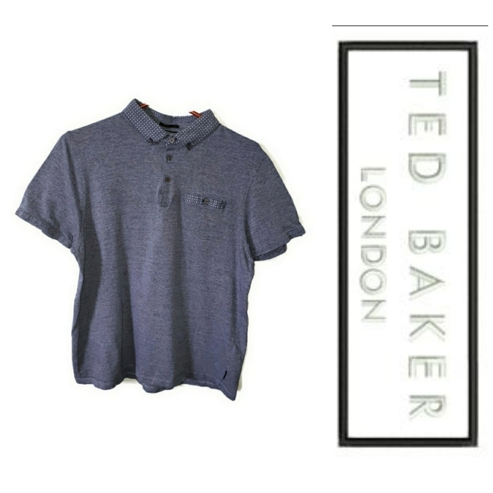 Ted Baker Mens Size Small Polo in blue With contrasting pocket detail